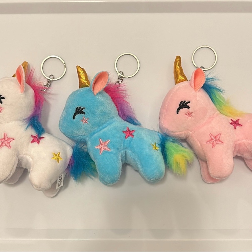 White and Blue Stuffed Unicorn Plush Charms